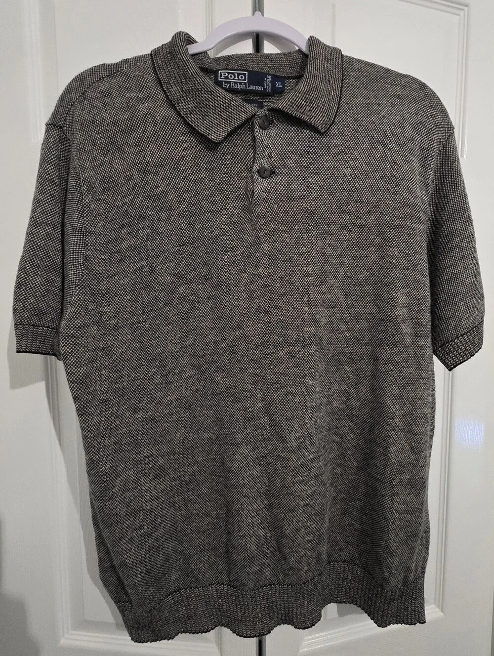 Polo by Ralph Lauren Heathered Gray Linen Knit Short-Sleeve Polo Sz XL